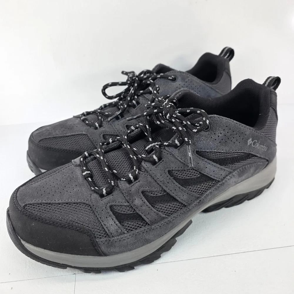 Columbia Crestwood Mens Hiking Shoes Charcoal Black Suede Mesh Trail Sneakers